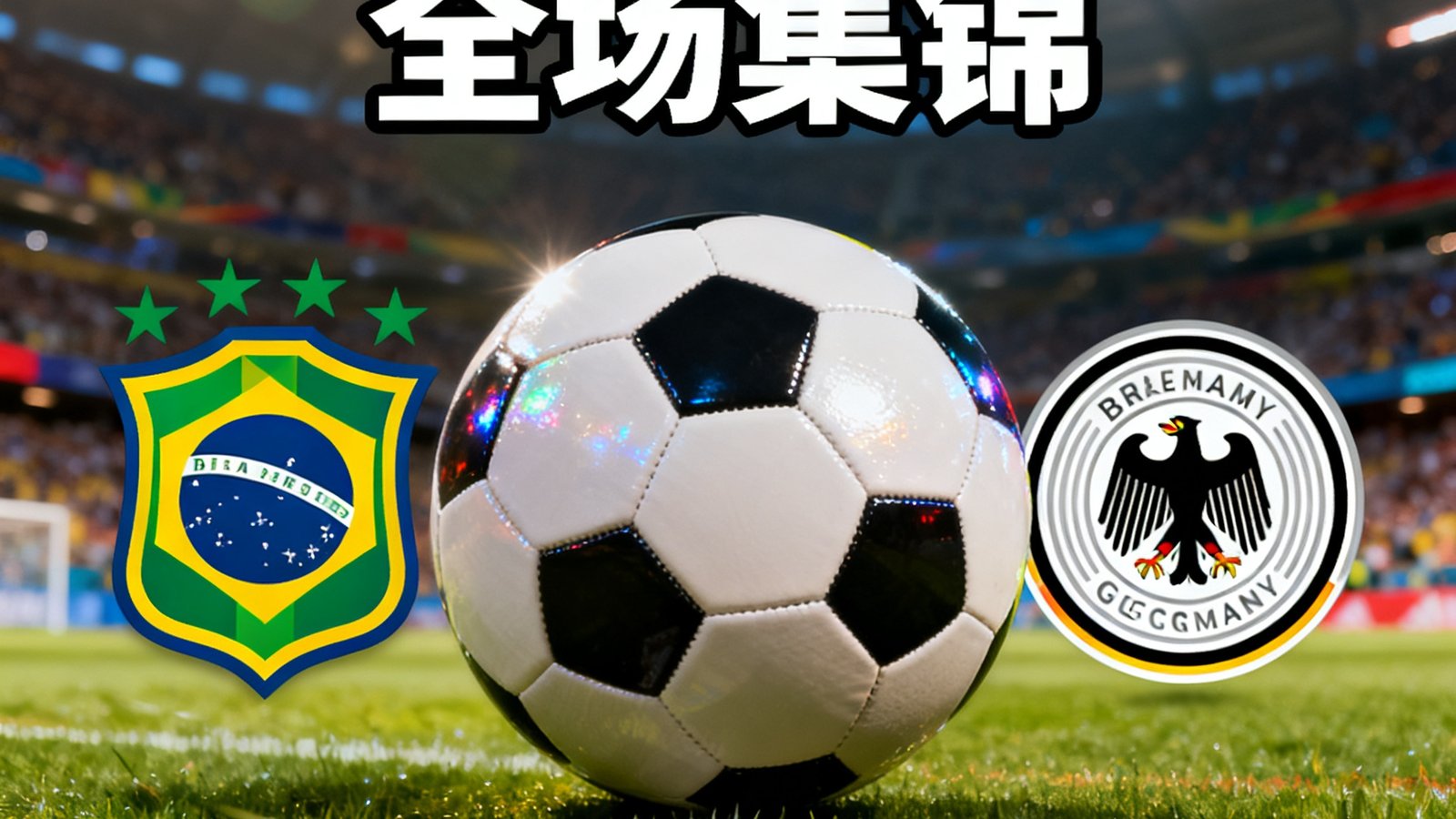 巴西对阵德国全场集锦视频封面缩略图，画面中央是足球与双方队徽
